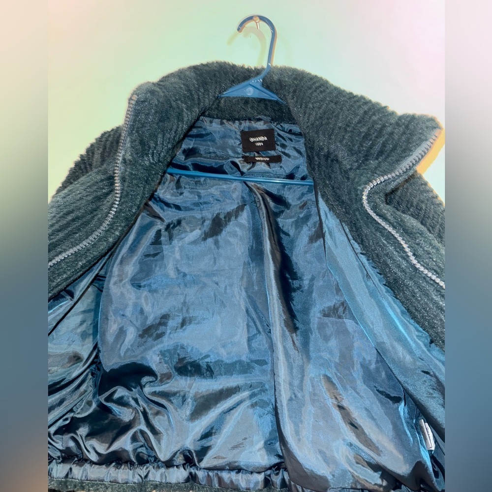 Women's Teal Green Puffer fur Jacket - Picture 7 of 8